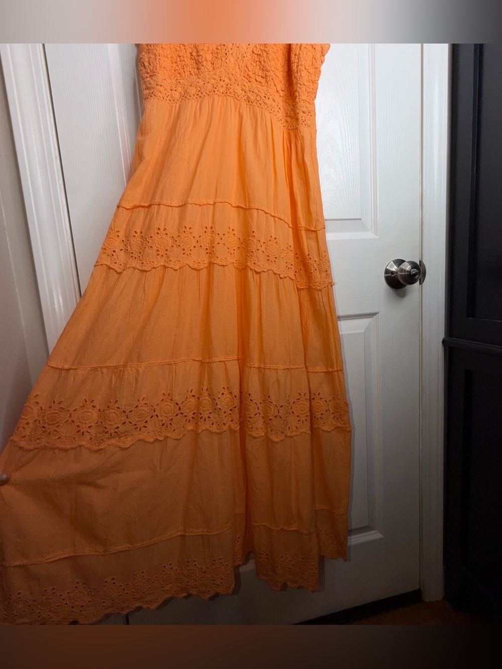 Rima Beachworld Womens S/M Maxi Dress Tiered Eyelet Crochet Orange Small - Picture 6 of 16